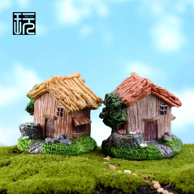 Resin Crafts Simulation Wood Cabin House Figurines Fairy Garden