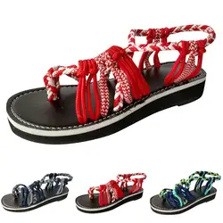 Женские летние модные сандалии на завязках в римском стиле; повседневные пляжные сандалии на плоской подошве с открытым носком