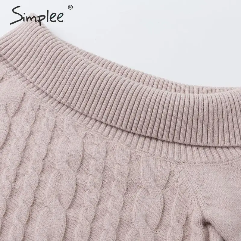 Simplee Sexy irregular knitted sweater women Asymmetrical puff shoulder pullover female jumper Ladies solid winter sweater