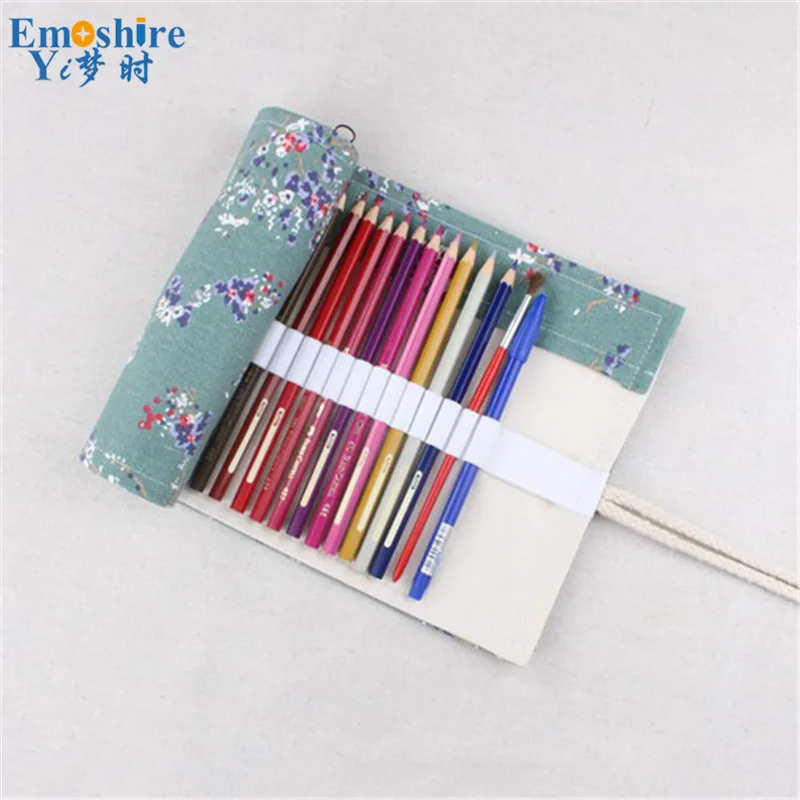 Emoshire Plum Canvas Roll Curtain Pencil Bags For Men And Women Art Sketch Color Pencil Curtain Stationery Pencil Box (11)