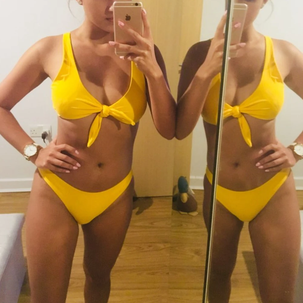 Traje de baño brasileño Biquni conjunto de Bikini con relleno y anudado para mujer