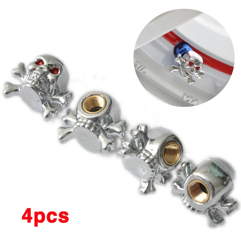 

4Pcs/Lot Car Wheel Tyre Tire Stem Rims Air Valve Cap Anti-Dust Covers For Skeleton Skull Cars Motorcycle Bikes Tire caps