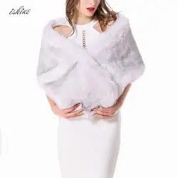 Хаки искусственного меха кролика пончо шаль шарф дамы Белый Элегантный Винтаж торжественное платье шаль палантин для Свадебная вечеринка