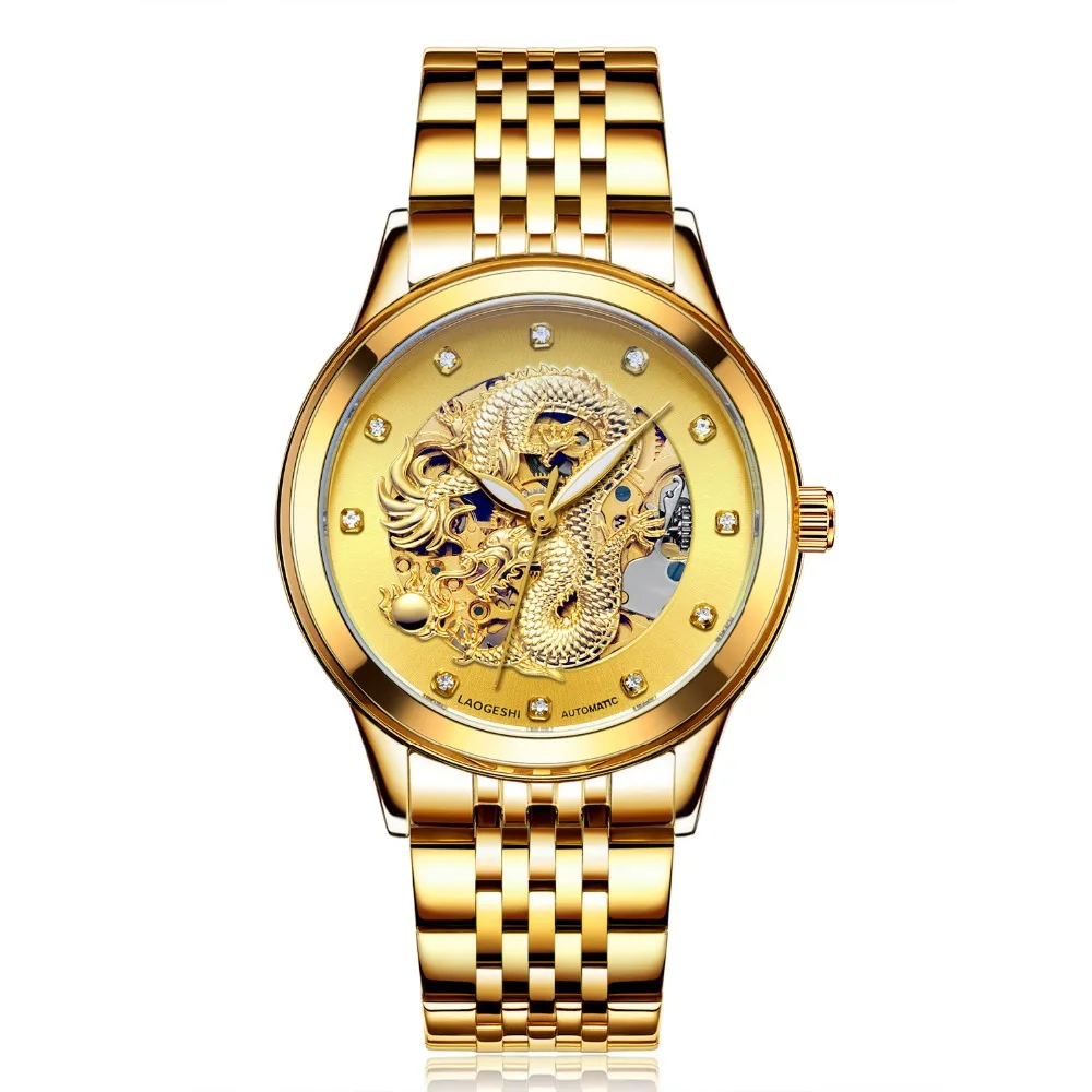 

kobiet zegarka Luxury Dragon & phoenix lovers men watch women hollow luminous engraving automatic mechanical watches gold clock