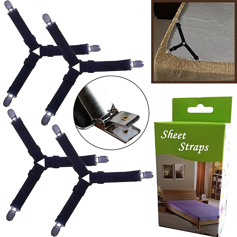 

4pcs Triangle Bed Sheet Clips Bed Button Buckles Elastic Fasteners Grippers Holder Mattress Cover Blankets Straps Suspender