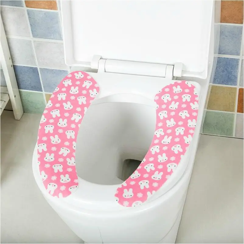 1pair Velvet Sticky Toilet Mat Cold proof Seat Cushion Cartoon Printed