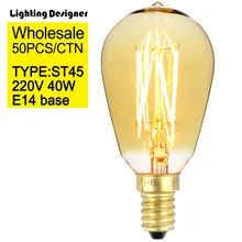 50 шт./CTN ST45 лампочка Эдисона E14 220 В 40 Вт E14 базы глобус Ретро старинная лампочка старинные лампы короткозамкнутый конструкция нити Декор свет