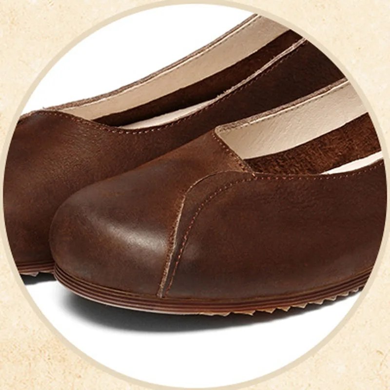 Couche Nouvelles D'orteil À Automne chocolat La Chaussures De Souple Marron Rétro Plates Cuir En Femmes Main Semelle 8441fqwx