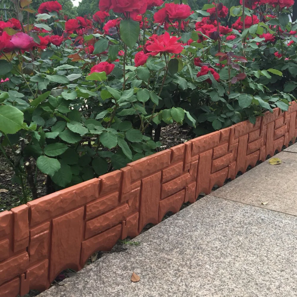 6Pcs Garden Brick Cement Fence Cement Stone Mold Concrete Flower Courtyard Lawn Mould Imitation stone plastic fence GT116