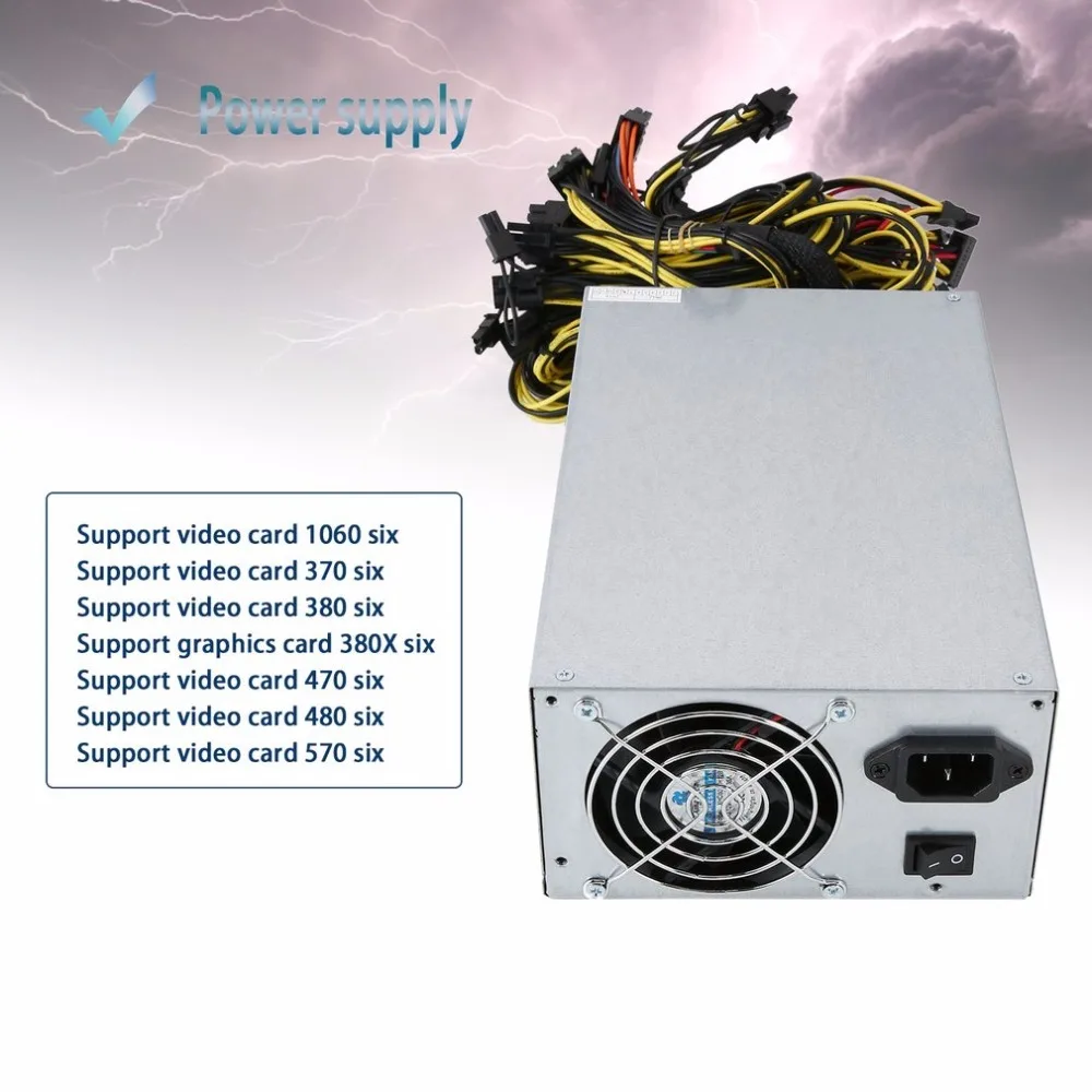 1800W High Efficiency Power Supply for ATX Coin Mining Miner Machine 6 GPU ETH BTC Ethereum with Low Noise Cooling Fan