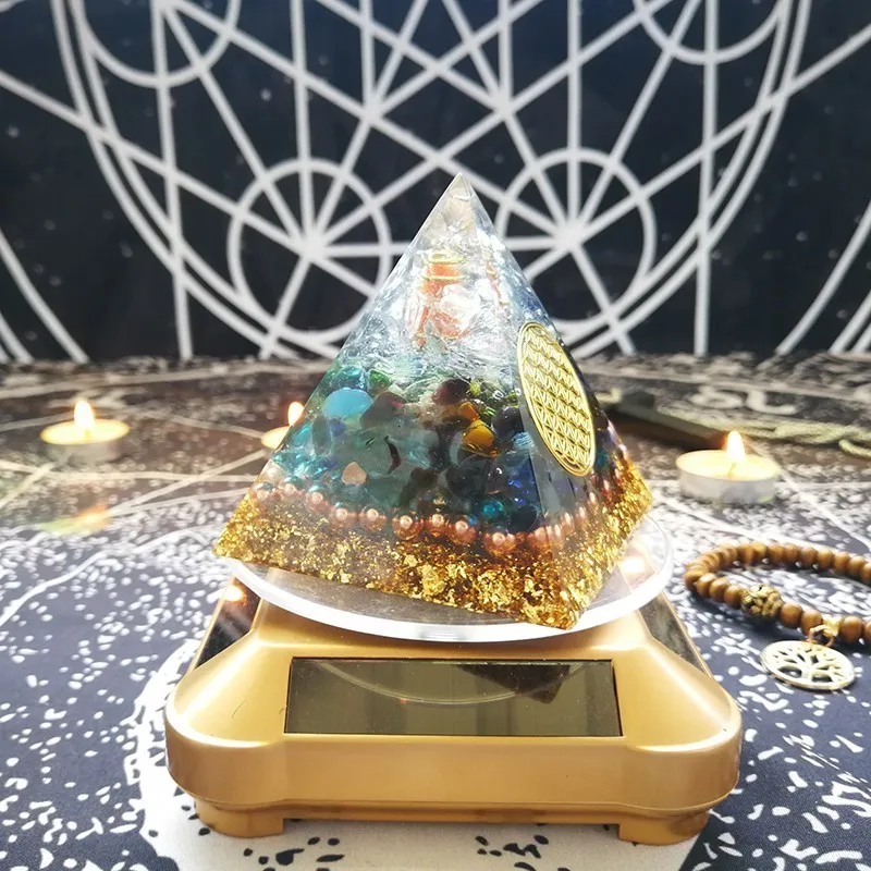 Orgonite Pyramid 7 Chakra Raziel Colorful Glaze Natural Red Aventurine Resin Crystal Craft Jewelry Home Decoration Ornament