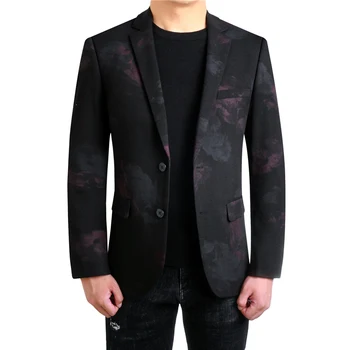 

High Quality Men Suit Jacket Long Sleeve Tops Asian Size 3XL Business Banquet Print Men Dress Jackets Comfortable and Elegant