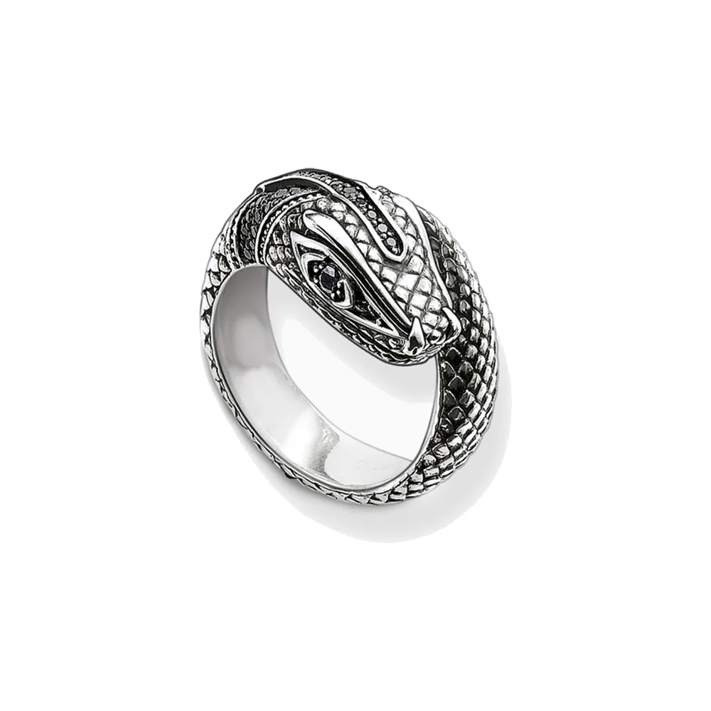 

Silver Black CZ Snake Head Openable Snake Rings Trendy Thomas Style Glam Ring Jewelry Open Mouth Snakeskin Ring for Women Men