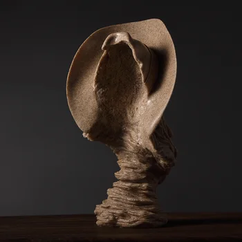 Abstract Cowboy Bust Handmade Sandstone Hunter Sculpture Portrait 3
