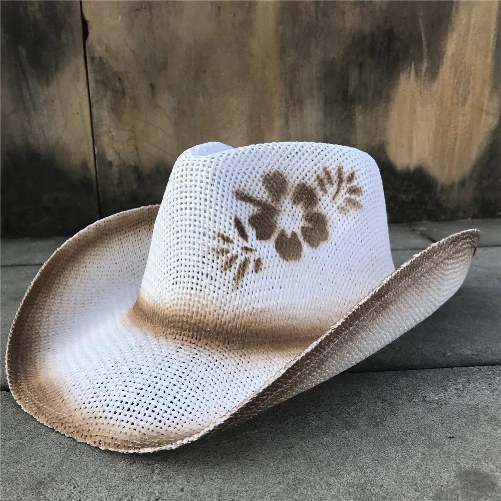 Cowgirl Hats Women Straw Hollow Western Cowboy Hat Elegant Lady Flower Beach Summer Sombrero Hombre Hat Fascinator Sunbonnet Cowgirl Sun