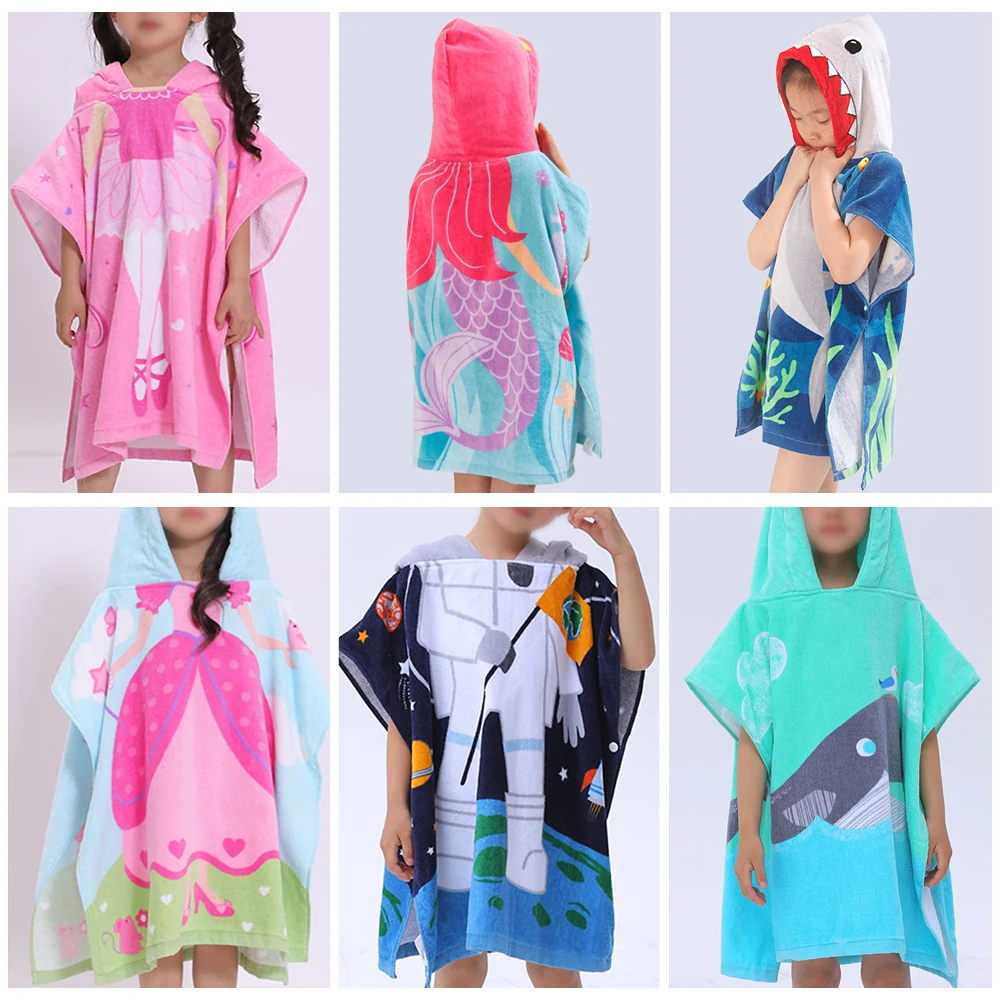 

60cm Cotton Baby Boys Girls Kids Swimming Bath Cute Towel Hooded Pullover Bath Towel Colorful Summer Beach Swimming Towel Poncho