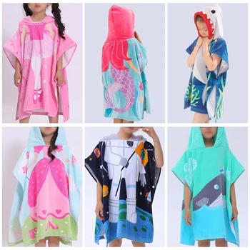 

60cm Cotton Baby Boys Girls Kids Swimming Bath Cute Towel Hooded Pullover Bath Towel Colorful Summer Beach Swimming Towel Poncho