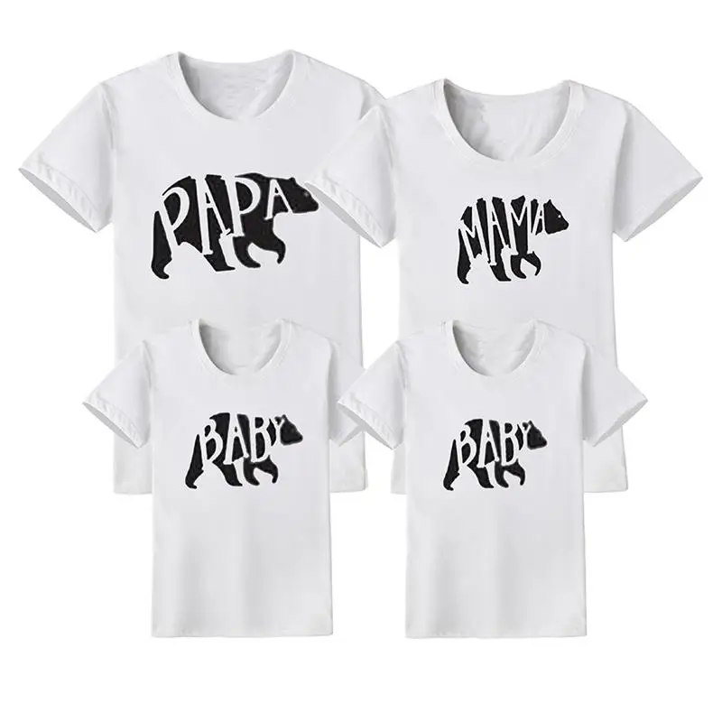 

Family Matching Clothes Mother Daughter Father Baby T Shirt Romper Summer Family Look Cartoon Bear Papa Mama Baby Kids Outfits