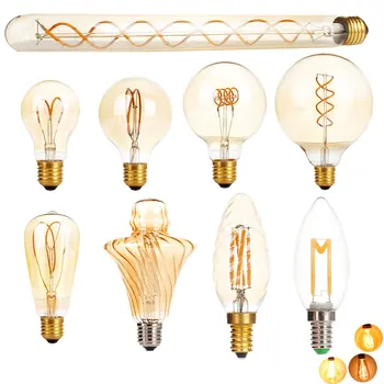 

G125 G95 G80 A60 T30 New Unique Retro Spiral Filament LED Bulb Edison Globe Lamp 2200K For Home Bar Shop Decoration AC 220V