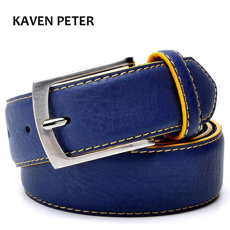 Buy Man Split Leather Belt Italian Design Casual Men's Belts With Blue Color