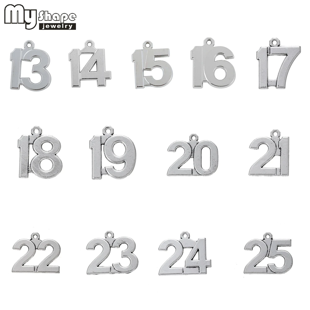 

my shape 13-25 Lucky Number Birthday Charms 20pcs DIY Dangling Pendants fit Bracelet 12 14 15 16 17 18 19 20 21 22 23 24 25