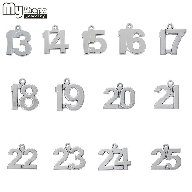 US $3 58 10% OFF|my shape 13 25 Lucky Number Birthday Charms 20pcs DIY Dangling Pendants fit Bracelet 12 14 15 16 17 18 19 20 21 22 23 24 25-in Charms