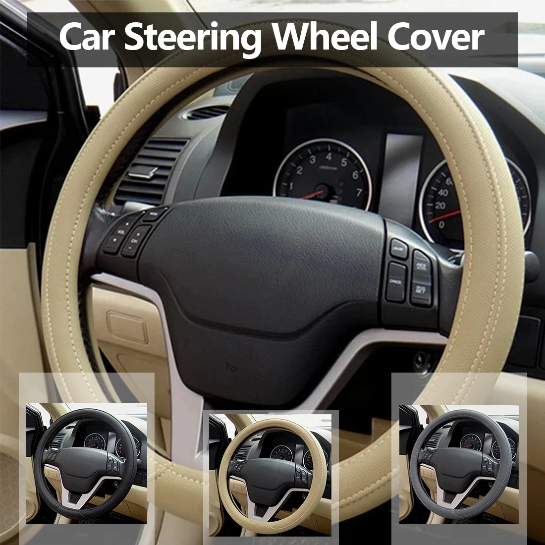 Dewtreetali Car Steering Wheel Cover 38cm Artificial Leather Auto
