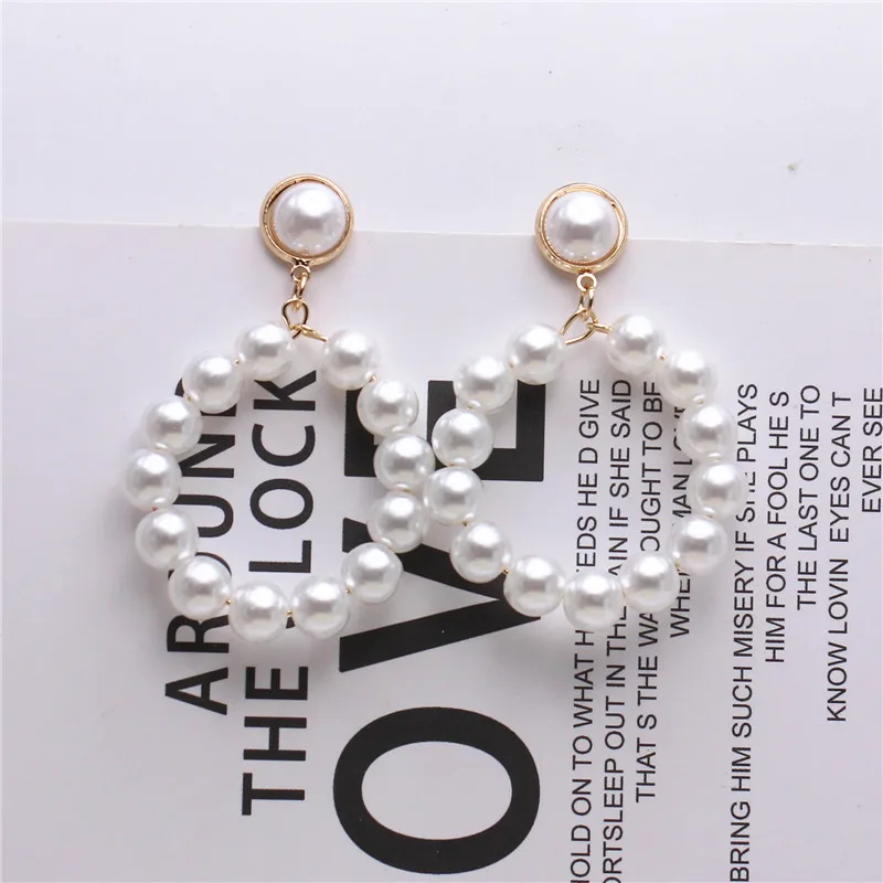 

2018 new fashion jewelry elegant Bohemia style big round Imitation pearl drop earrings Handmade beaded earring for women gift