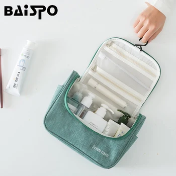 

BAISPO Cosmetic Bag Hanging Loop Women Toiletries Case Jewelry Organizer Zipped Compartment Pocket Trip Travel Makeup Remover