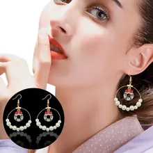 Creative Charm Lady Christmas Tree Wreath Earrings Pearl Big Circle Earrings Fashion Gold Christmas Tree Jewelry Gift Brinco Creative Charm Lady Christmas Tree Wreath Earrings Pearl Big Circle Earrings Fashion Gold Christmas Tree Jewelry Gift Brinco