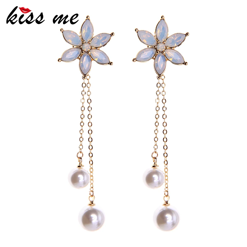 

kissme Three-type Long Flower Shiny Crystal Simulated Pearl Drop Earrings Trendy Women's Earring For Female Gifts Accessories