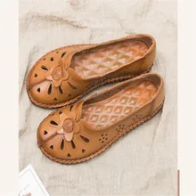 Женская обувь на плоской подошве; коллекция года; сезон лето-осень; женская обувь ручной работы из натуральной кожи; кожаные сандалии; женская обувь на плоской подошве в стиле ретро; обувь для мам