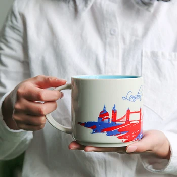 

1 Pcs 12oz Capacity New Style Colorful Paris London Sydney Egypt Ceramic City Mug Hand Painted City Mug