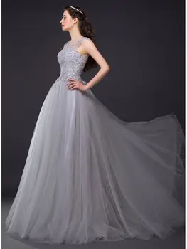 

Robe de Soiree Longue Cheap Silver grey Lace Mermaid Long Evening Dress Sexy Sheer Appliques Embroidery Evening Party Dresses