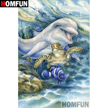 

HOMFUN Full Square/Round Drill 5D DIY Diamond Painting "Dolphin turtle " Embroidery Cross Stitch 5D Home Decor Gift A08825