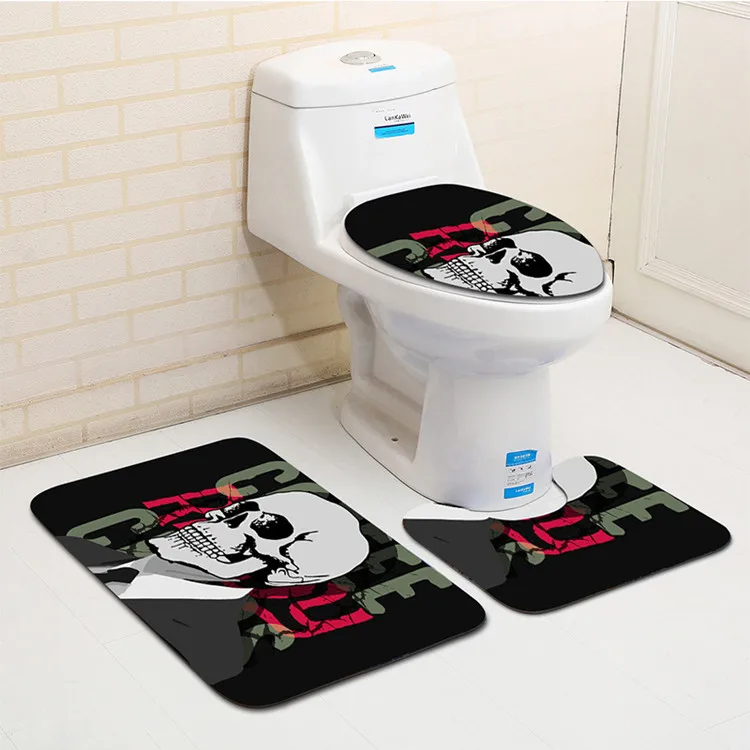 Бесплатная доставка, 3 шт. черный, белый цвет черепа Banyo Paspas Ванная комната ковер туалет коврик для ванной набор Нескользящие Tapis Salle De Bain Alfombra