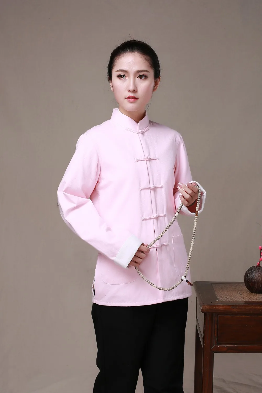 Хлопок, Китайская традиционная одноцветная двухслойная куртка Тан, женский костюм кунг-фу, униформа Тай Чи, куртка, Женское пальто, chaqueta capa