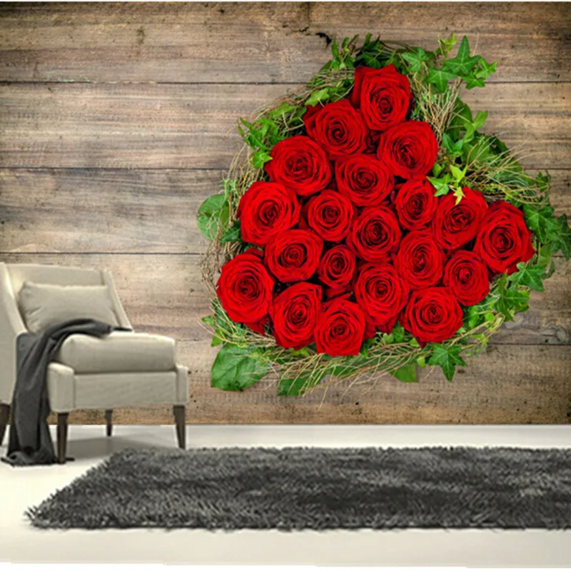 Us 13 05 55 Off Kustom 3d Mural Bunga Mawar Jantung Merah Wallpaper Wallpaper Ruang Tamu Sofa Tv Dinding Kamar Tidur Dinding Kertas In Wallpaper