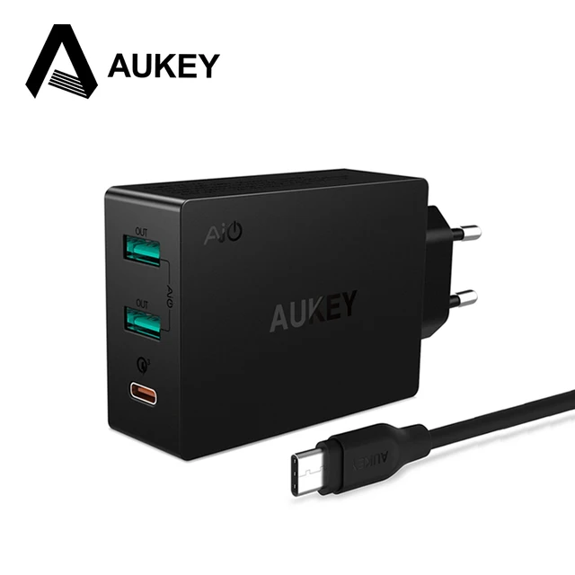 AUKEY Тип C Быстрая Зарядка 3.0 USB С Зарядное Устройство 3 Портов Мобильного Стены адаптер Dual USB Для iPhone 7 Xiaomi Samsung LG G5 Nexus 6 P И Т. Д.