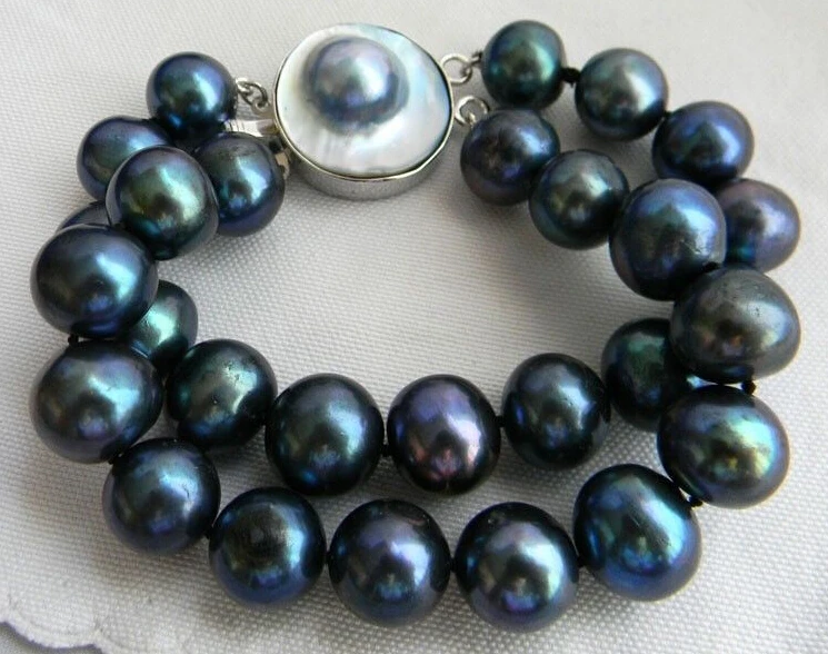 

Hot sell ->@@ 0894 Round Black Freshwater Pearl Mabe Clasp Bracelet -Top quality free shipping