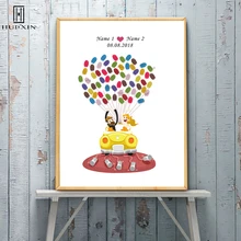 Бесплатный индивидуальный отпечаток пальцев Подпись Гостевая книга мультфильм свадебный автомобиль, для свадьбы и Помолвки и юбилей, вечеринка, украшение