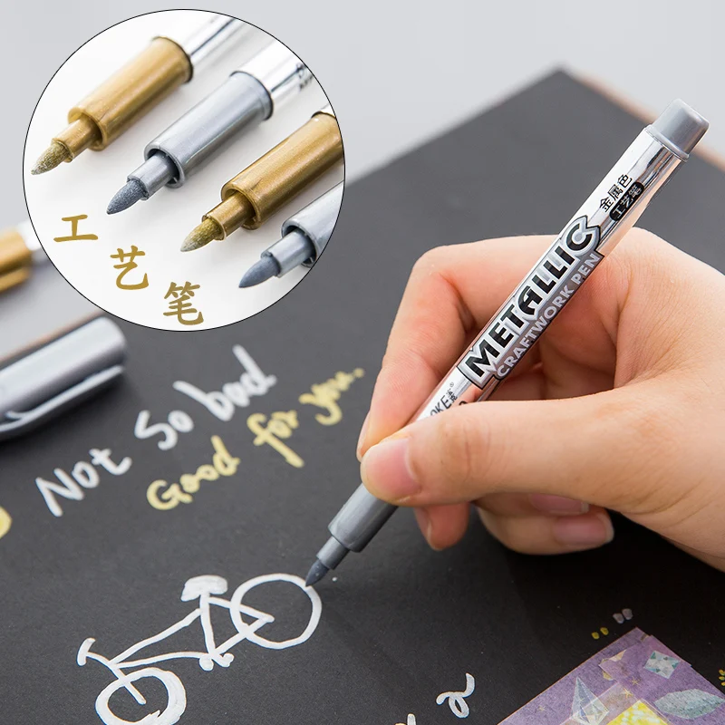 

12 pcs/lot Metal color Marker Pens Metallic Gold Silver DIY Photo Album Craft drawing pens for black card scrapbook 2517