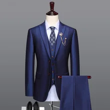 Мужской костюм Королевского синего цвета, мужские свадебные костюмы, подарки на день отца, однобортный Блейзер, жилет, брюки, комплект из 2 предметов, комплект из 3 предметов, приталенный, 58 размера плюс