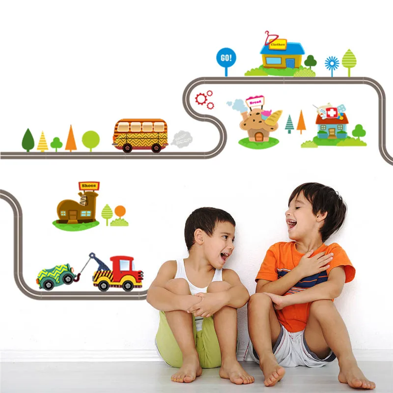 

Wall stickers for kids rooms cartoon road car home wall stickers children's room PVC environmental protection decorative sticker