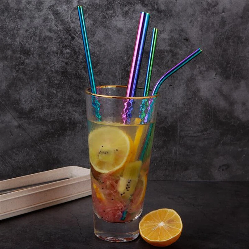 Reusable Drinking Straws Stainless Steel Straw With Cleaner Brush Straight Bent Drinking Straws Party Bar Accessory 6Pcs/Set Reusable Drinking Straws Stainless Steel Straw With Cleaner Brush Straight Bent Drinking Straws Party Bar Accessory 6Pcs/Set