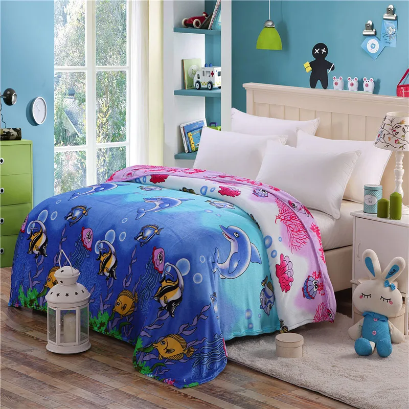 Home Textiles,Fish In Underwater World Style Coral Fleece Blankets For