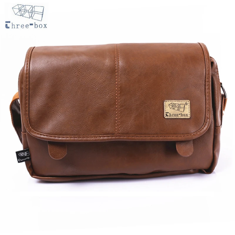 Three Box Men Messenger Bag Polyurethane Leather Casual