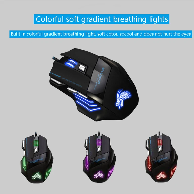 Wired Mouse Gaming Mouses 7 Buttons Adjustable 5500DPI USB Cable LED Light Optical Gamer for Computer Laptop PC Mice | Компьютеры и