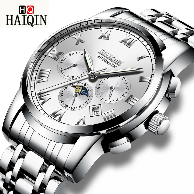 

HAIQIN Men's Watches Watch Men New Luxury Fashion Moon Phase Mechanical Watch Military Waterproof Sports Clock Relogio Masculino