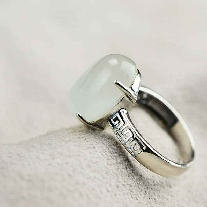Genuine Solid Rings 925 Sterling Silver Initial Oval Shape Gemstone Rings For Women Natural Chalcedony Elegant Fine Jewelry